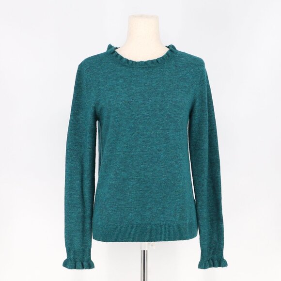 SUNDANCE Ruffle Aileen Sweater in Teal Wool Cashmere Blend Size S - Picture 1 of 6